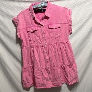 Savanna Jane Pink Button-Up Denim Dress